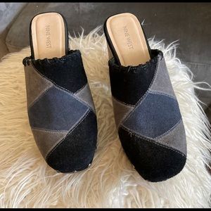 Faux Suede Color Block Platform Heels